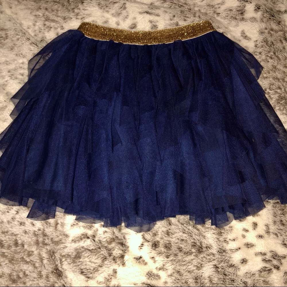 OshKosh layered chiffon navy blue and gold skirt sz 7/8